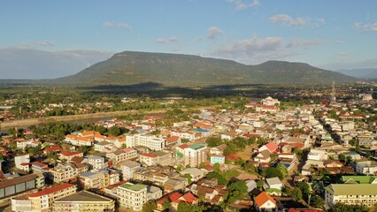 drone view Phou Sa Lao and Pakse champasack laos