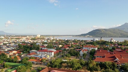 Fototapeta premium drone view Phou Sa Lao and Pakse champasack laos