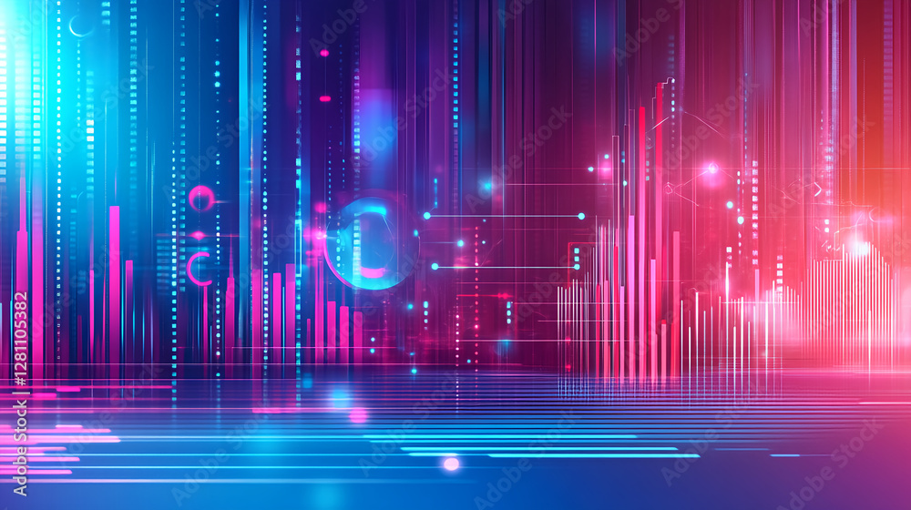 Aufkleber Dynamic digital waveforms and visualizations technology environment abstract art colorful light display