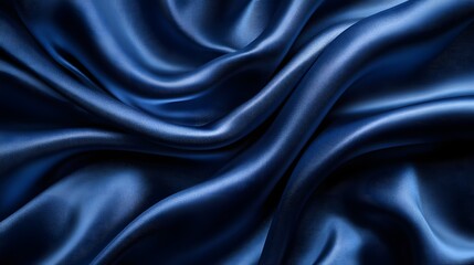 Obraz premium Close-up of luxurious, midnight blue silk fabric. The image showcases the elegant drapery and rich texture of the material. Silk texture.Midnight Blue Silk: Elegant Drapery and Luxurious Texture