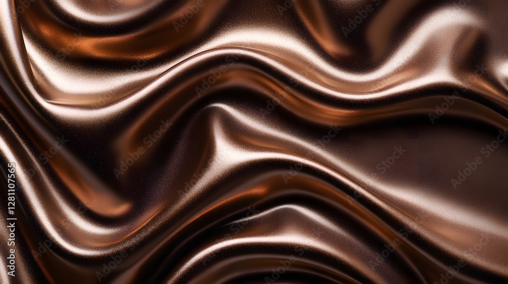 Poster close-up of luxurious brown silk fabric with soft waves and folds. rich, elegant texture background.