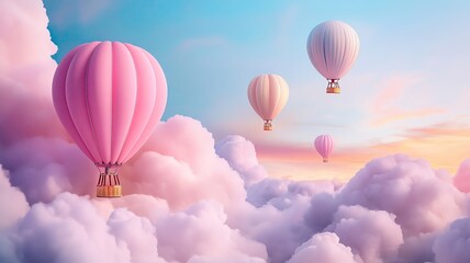 Obraz premium Colorful hot air balloons in blue sky.