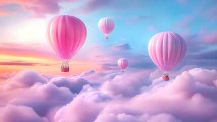 Fototapeta premium Colorful hot air balloons in serene sky.