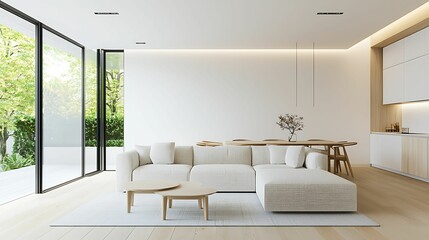 Fototapeta premium minimalist living room interior, design, living, room, patterns Modern living room with natural light