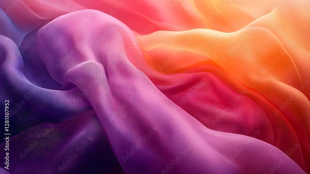 Poster Close-up of a colorful, rainbow-hued fabric with smooth texture and soft folds. A stunning display of colors and elegance. Silk texture. Vibrant Rainbow Fabric Texture: A Symphony of Colors