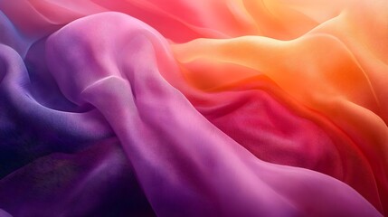 Obraz premium Close-up of a colorful, rainbow-hued fabric with smooth texture and soft folds. A stunning display of colors and elegance. Silk texture. Vibrant Rainbow Fabric Texture: A Symphony of Colors