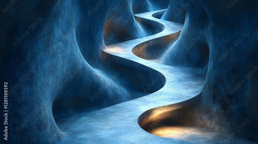 Aufkleber a winding path inside a blue grotto. abstract art showing a serene journey. abstract cave pathway: a
