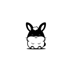 Black and White illustration of a rabbit with a smiling face.