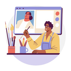 A flat illustration of a character making digital art 