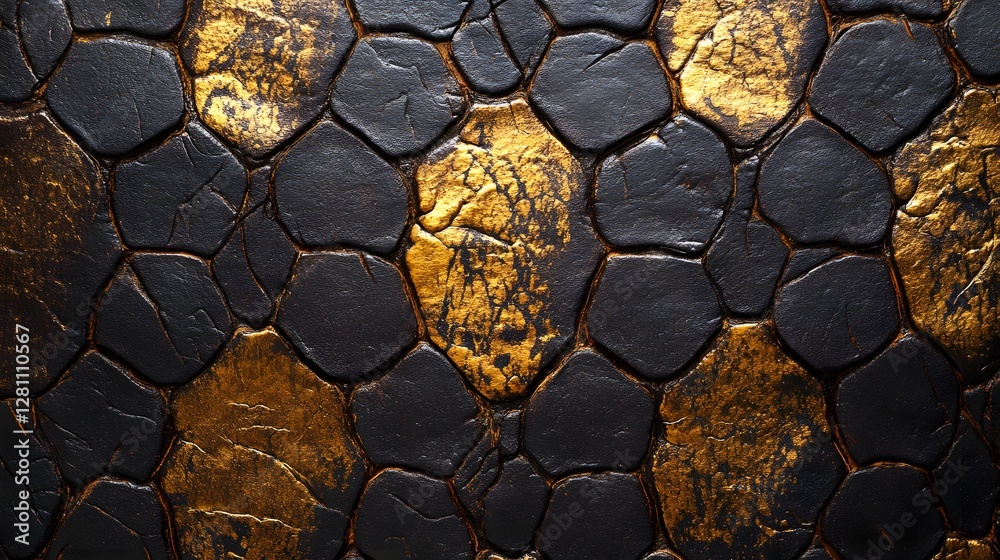 Poster close-up of a textured surface with black and gold stones. abstract background image. abstract gold 