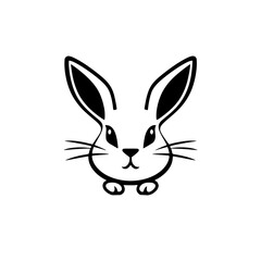 Minimalist black and white rabbit illustration, with a cute and friendly expression.