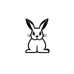 Minimalist illustration of a cartoon bunny rabbit in a minimalist style. Black and white on white.