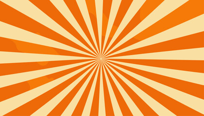 Abstract orange sun rays and sunburst backdrop background, vector illustration, seamless retro vintage burst, sunrise sunbeam element, spiral striped vector wallpaper design