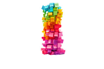 Tower of colorful sticky notes isolated on Transparent PNG format Background. 