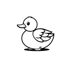 A cartoon duckling in black and white, ideal for coloring.