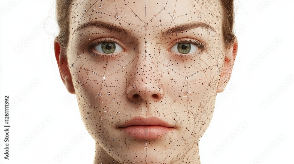 Aufkleber medical illustration of female face showing botox injection points with detailed anatomical mapping 