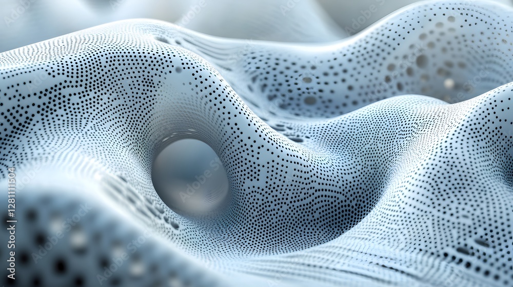 Aufkleber A captivating 3D rendering of an abstract digital landscape. The image showcases a textured, undulating surface with a mysterious central void. Abstract Digital Landscape with a central void