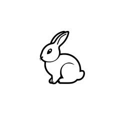 A minimalist black and white illustration of a sitting rabbit, perfect for use as a logo or icon.