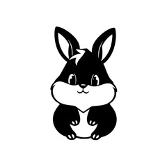 Cartoonish Black and White Bunny Rabbit Illustration on a White Background.