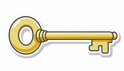 A Golden Key Unlocks Untold Adventures And Mysteries, A Whimsical Sticker Design With Bold Outlines And A Playful, Cartoonish Style