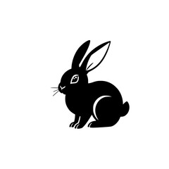 Black silhouette of a rabbit, posed in profile, on a stark white background.