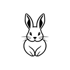 Minimalist Illustration of a Rabbit: Black and White Front View of a Sitting Bunny.