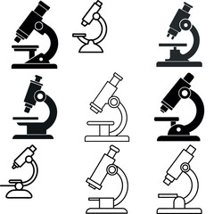 A set of microscope vector silhouette, isolated white background