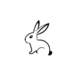 Fototapeta premium Minimalist outline illustration of a sitting rabbit on a white backdrop, embodying simplicity.