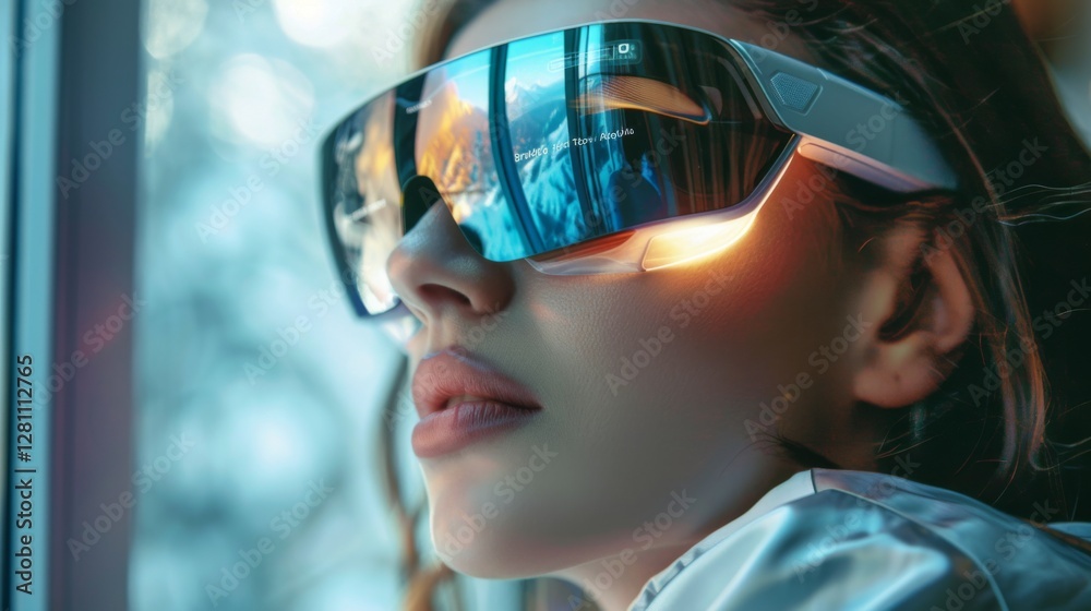 Aufkleber a person engages with a futuristic device that enhances mental health experiences. the innovative te