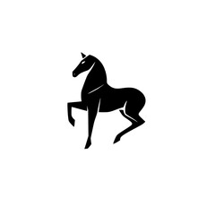 Elegant Silhouette of a Prancing Horse on White Background