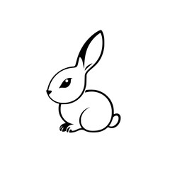 Simple black and white image of a rabbit. A minimalist style in a clean, vector style.