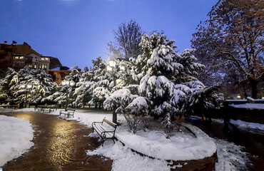 Winter landscape from the centre of the capital Sofia, Bulgaria.