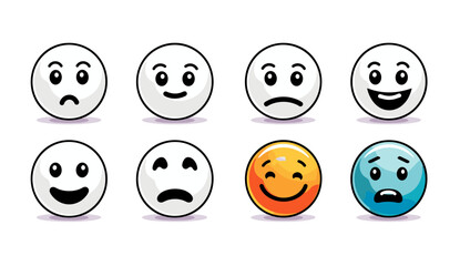 Emoticons set vector, emoji faces collection, happy and sad emoji, flat style emojis, line smiley face, stock vector, cute emoticon, expression icons, cartoon emoji, mood faces, chat symbols