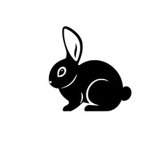 Obraz premium A minimalist black and white illustration of a rabbit isolated on a white background, showcasing a simple, yet elegant, design.