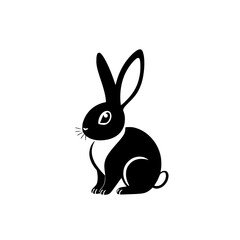 Black and White Rabbit: A minimalist illustration of a seated rabbit against a white background.