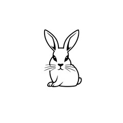 Minimalistic black line drawing of a rabbit, poised and attentive, against a stark white backdrop.