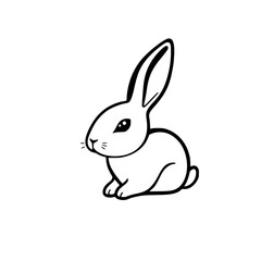 Minimalist Drawing of a Sitting Bunny Rabbit Against White Background
