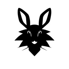 Black silhouette of a rabbit with long ears and a playful expression, on a white background.