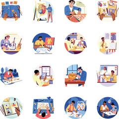 Bundle of Flat Style Creative Artist Illustrations 

