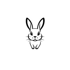 Minimalist illustration of a rabbit, black and white, centered on a white background. Simple, clean, and cute.