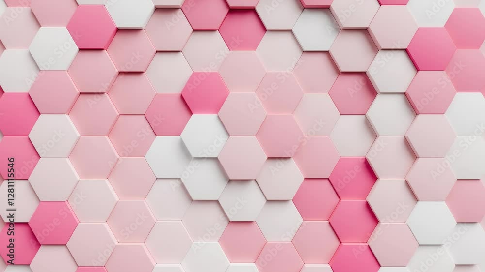 Canvas Prints abstract pink and white hexagon background, 4k seamless loop