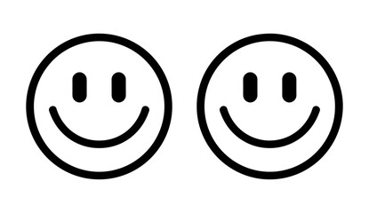 Happy smiley face emoji line art icon for apps and websites, vector emoticon icons for satisfaction rate, emotion from happy to sad, feedback rating, outline emoji, black and white icon