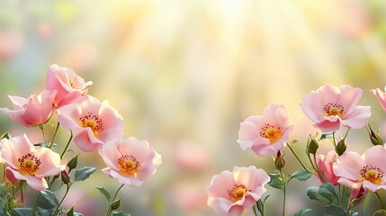 Obraz premium Pink Roses in Sunlight Garden