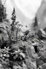 A small, rugged forest thriving in a rocky mountain environment.