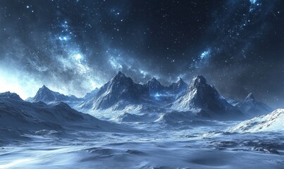 Fototapeta premium Stunning Arctic Landscape Under Mesmerizing Northern Lights with Snow-Covered Mountains and Starry Night Sky Digital Art, Generative AI