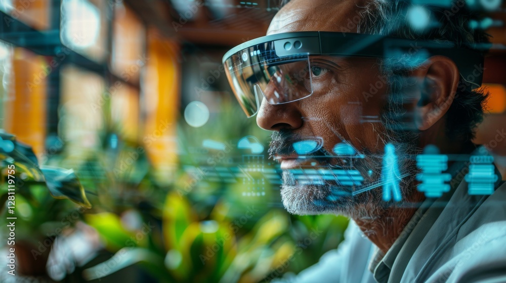 Poster a person with glasses engages with digital therapy applications focused on mindfulness and mental he