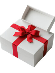 Fototapeta premium Gift box with red ribbon, white background