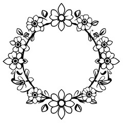 Floral Wreath: Circular pattern of flowers and leaves in a simple and elegant monochrome style.