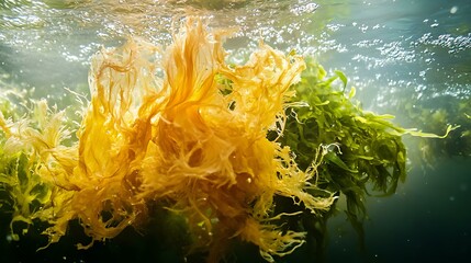 Close-up of fresh sea moss submerged in water, preparing for use in smoothies and herbal remedies