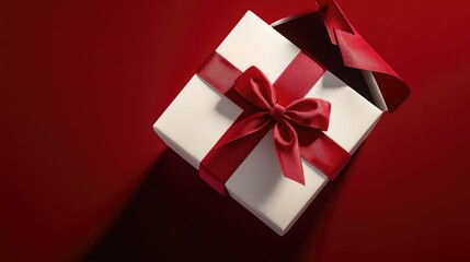 Gift wrapped in red and white box with bow on top.